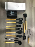 Silicone Cooking Utensil Set with Wooden Handles, Mint Green, Set of 12, Includes Spatulas, Whisk, Tongs and Holder