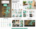 Silicone Cooking Utensil Set with Wooden Handles, Mint Green, Set of 12, Includes Spatulas, Whisk, Tongs and Holder
