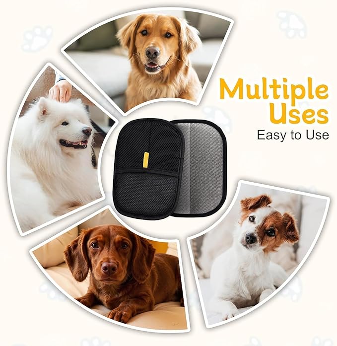 Pet Hair Removal Gloves, Static-Enhanced Pet Hair Removal Mitt, Reusable Grooming Mitt Cleaning Glove for Furniture, Carpets, Car Seats & Gentle Massage for Dogs Cats (Pack of 2)
