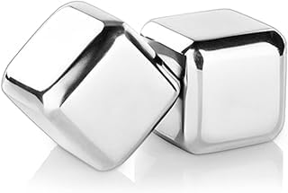 Metal Ice Cubes, Set of 6 - Rust-Proof Reusable Whiskey Stones with Tongs & Storage Boxes - Stainless Steel Ice Cubes - Non-Diluting, Quick Chill - Ideal for Drinks and Parties