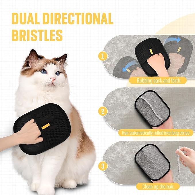 Pet Hair Removal Gloves, Static-Enhanced Pet Hair Removal Mitt, Reusable Grooming Mitt Cleaning Glove for Furniture, Carpets, Car Seats & Gentle Massage for Dogs Cats (Pack of 2)