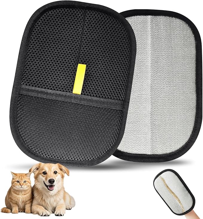 Pet Hair Removal Gloves, Static-Enhanced Pet Hair Removal Mitt, Reusable Grooming Mitt Cleaning Glove for Furniture, Carpets, Car Seats & Gentle Massage for Dogs Cats (Pack of 2)